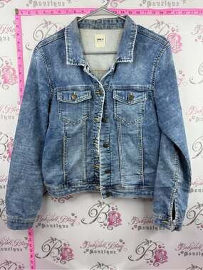 ONLY sequin denim jacket sparkly HELLO Light Blue Washed Denim Jacket